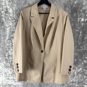 Roamans Plus Size 18W 2PC Career Blazer Jacket Shift Midi Dress Suit Set Beige